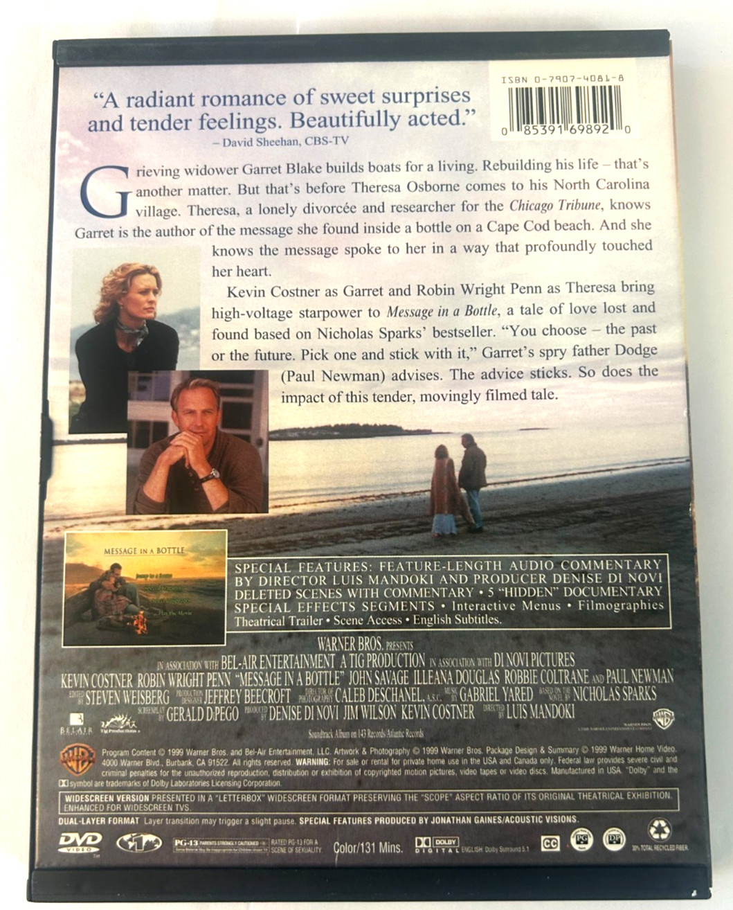 Message in a Bottle: DVD Kevin Costner Ships Same Day With Tracking