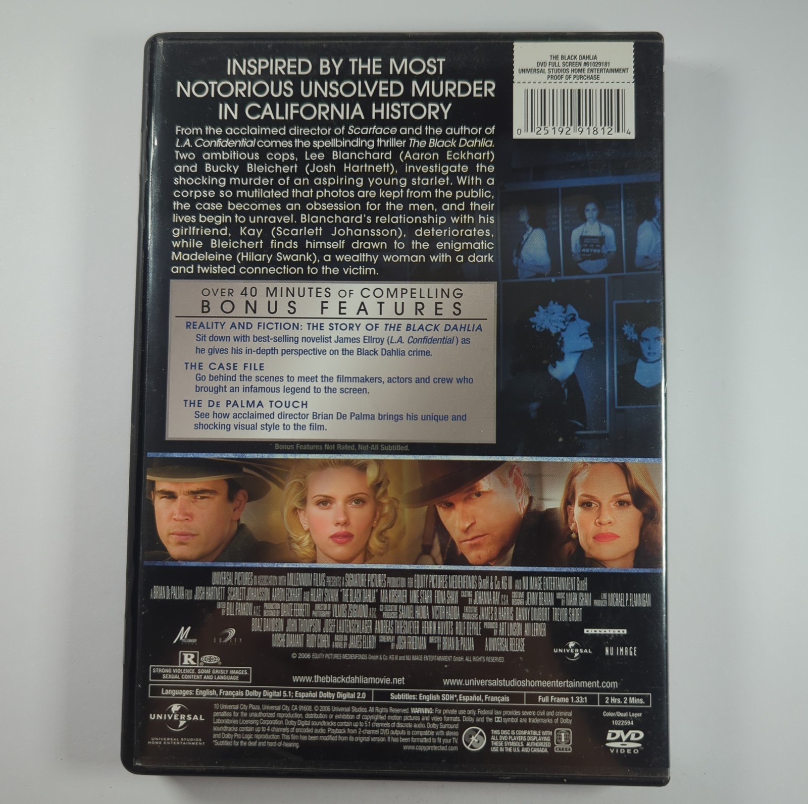 The Black Dahlia DVD 2006 Full Screen Edition Josh Hartnett Scarlett Johansson