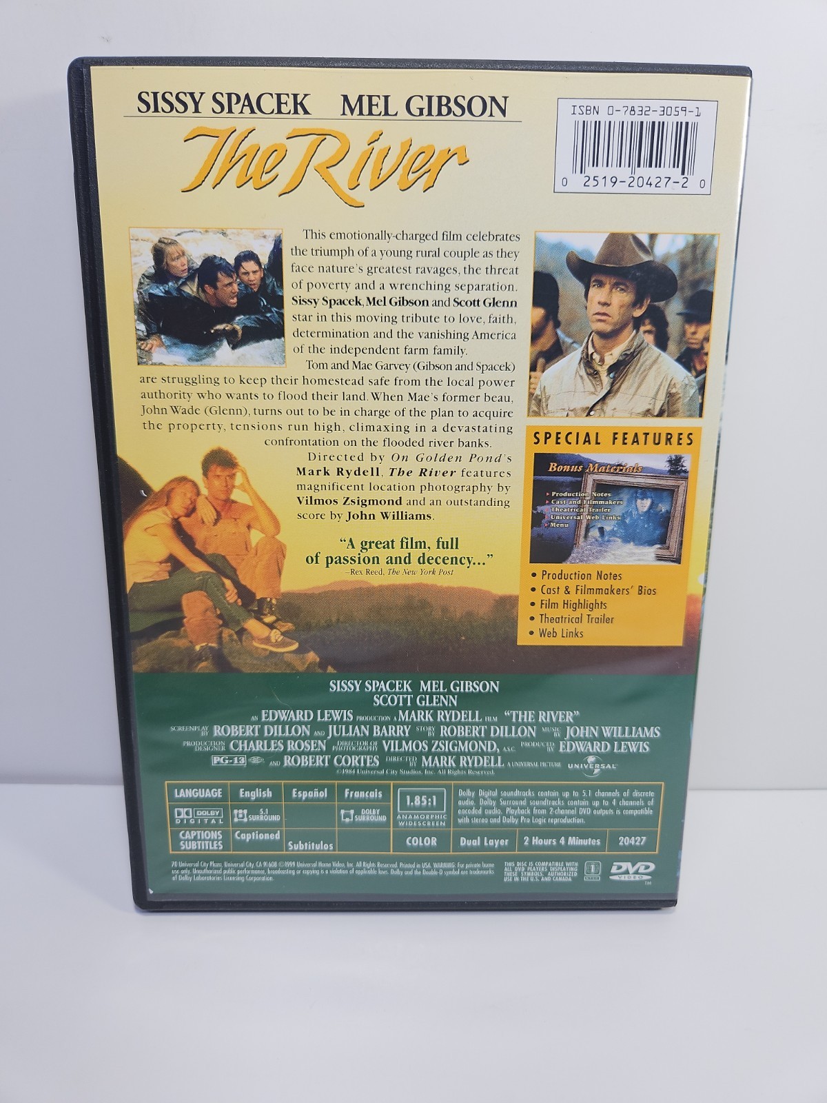 The River (DVD, 1984) Mel Gibson, Scott Glenn, Sissy Spacek, Mark Rydell