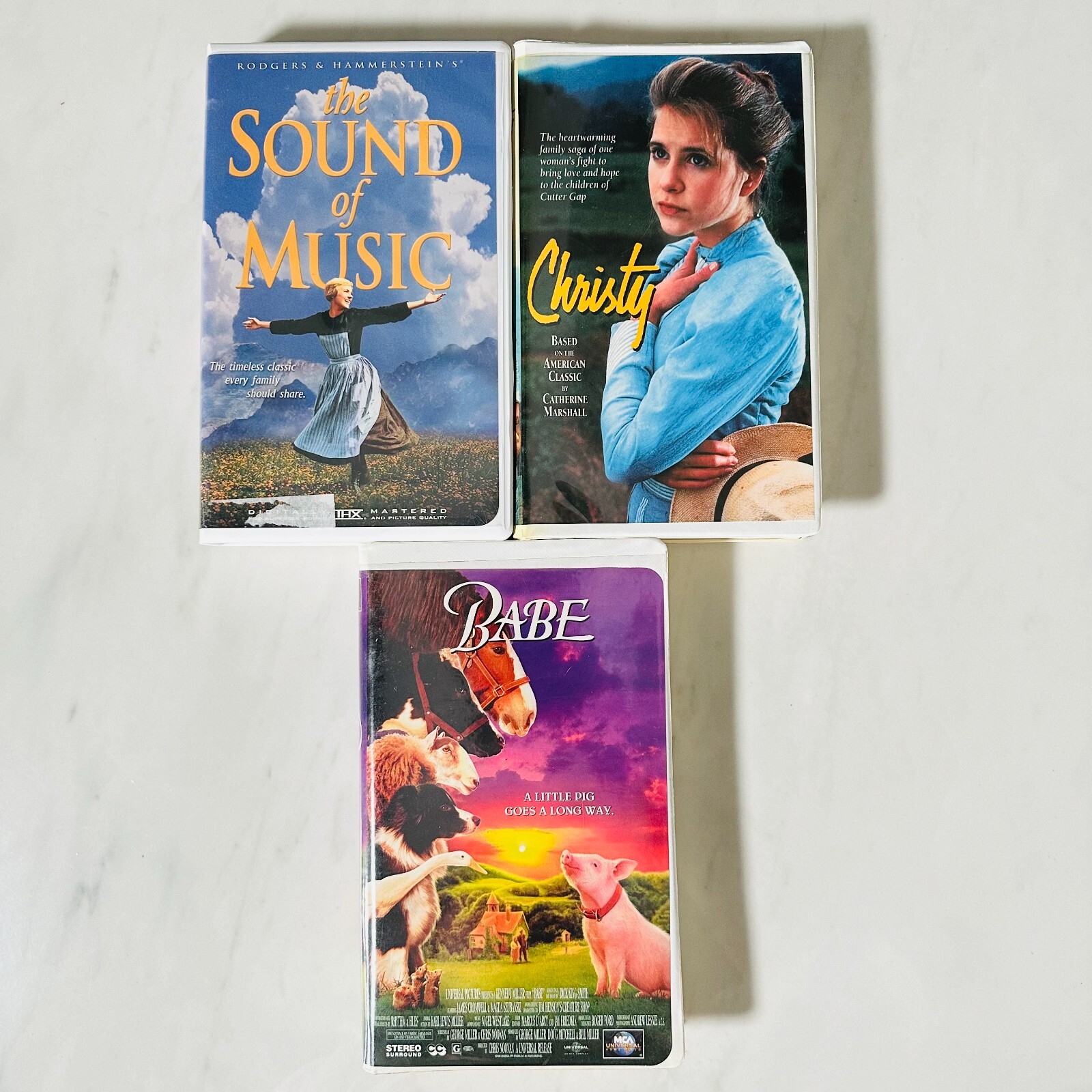 VHS – Lot of 3 – The Sound of Music – Babe – Christy – Clamshell
