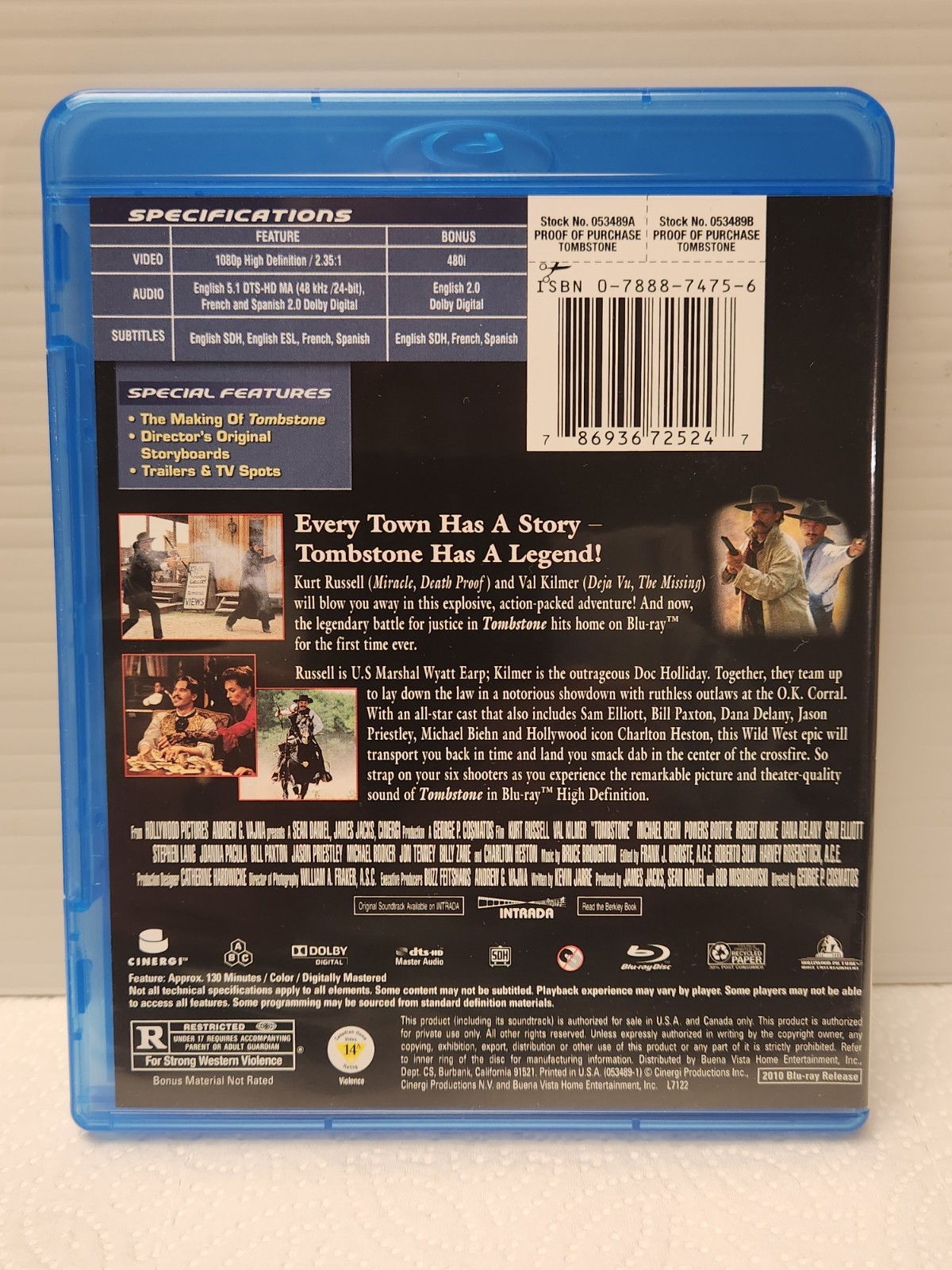 Tombstone (Blu-Ray, 1993)..LIKE NEW