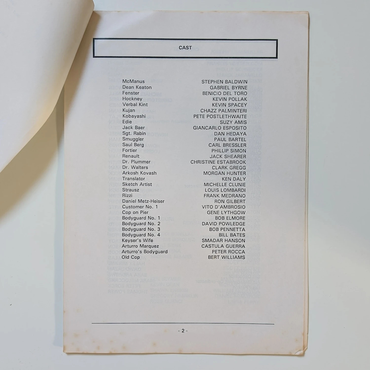 The USUAL SUSPECTS (1995) Production Notes [A4, x12 pages] Bryan Singer, rare