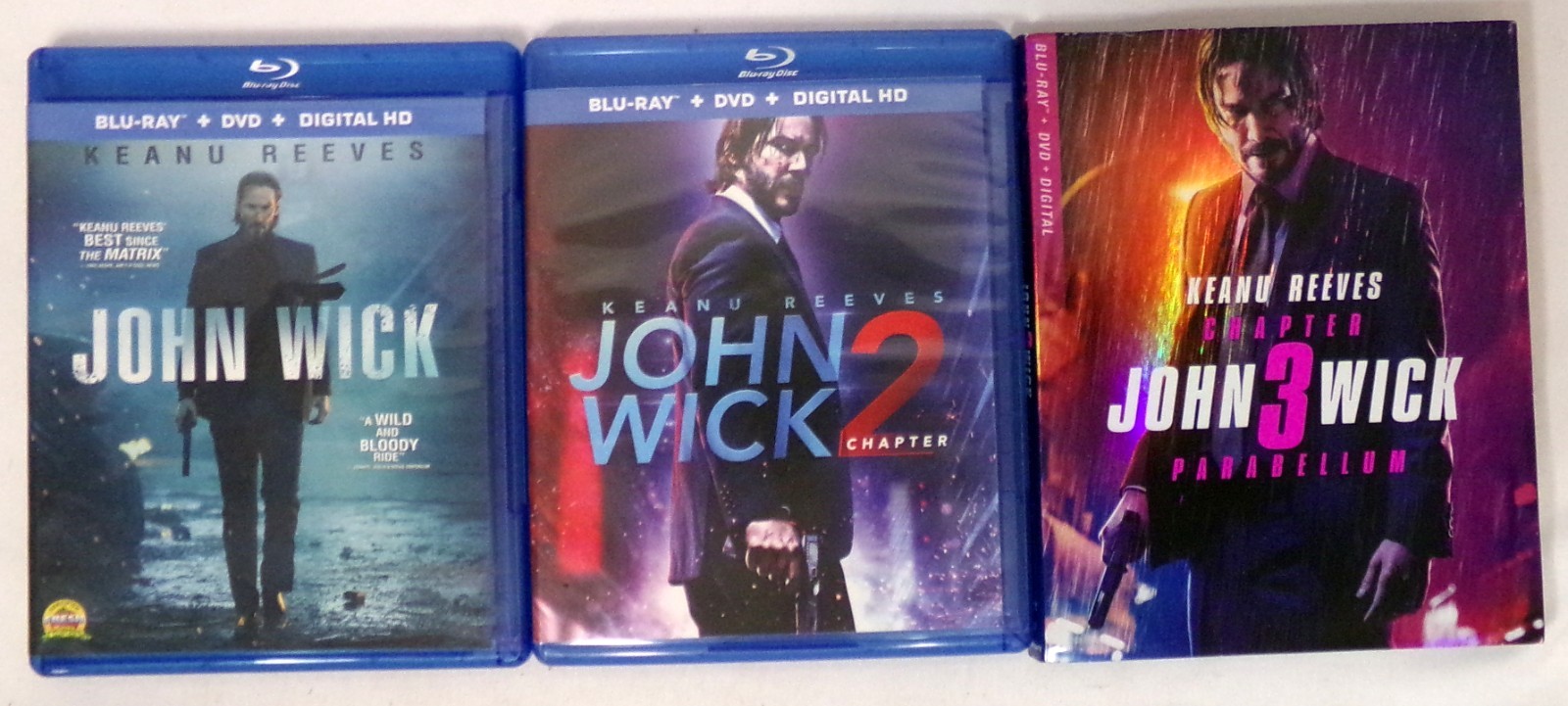 Lionsgate John Wick Chapter 1 2 And 3 Blu-Ray + DVD Lot