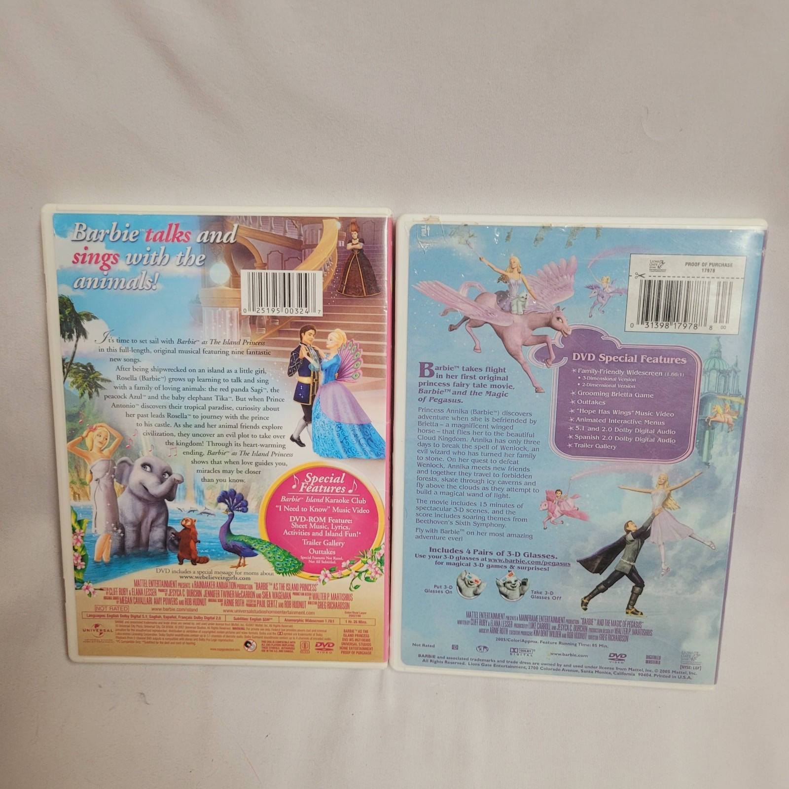2 DVD Lot Barbie and the Magic Pegasus 2005 & The Island Princess 2007