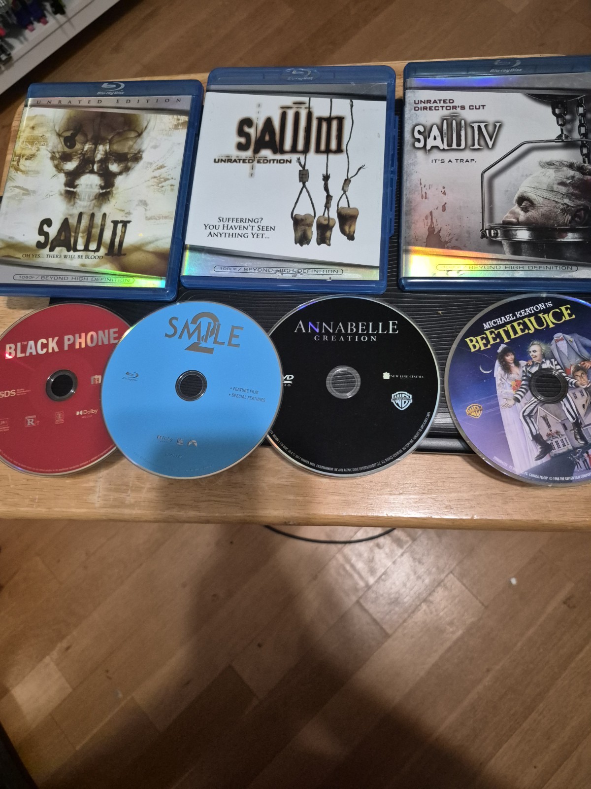 Saw 2,3,4 Smile 2 Black Phone Annabelle Creation Beetlejuice Blu Ray Dvd Set