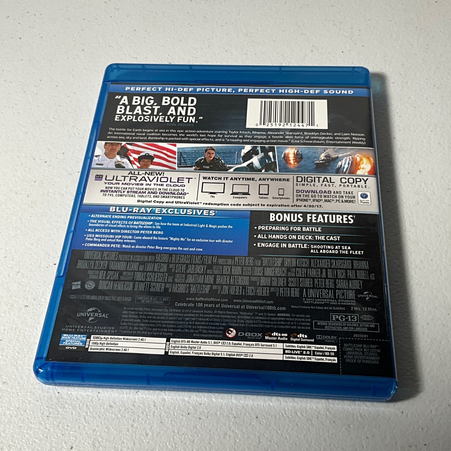 BATTLESHIP Blu-ray + DVD (2012) Peter Berg, Liam Neeson, Rihanna Action Sci-Fi