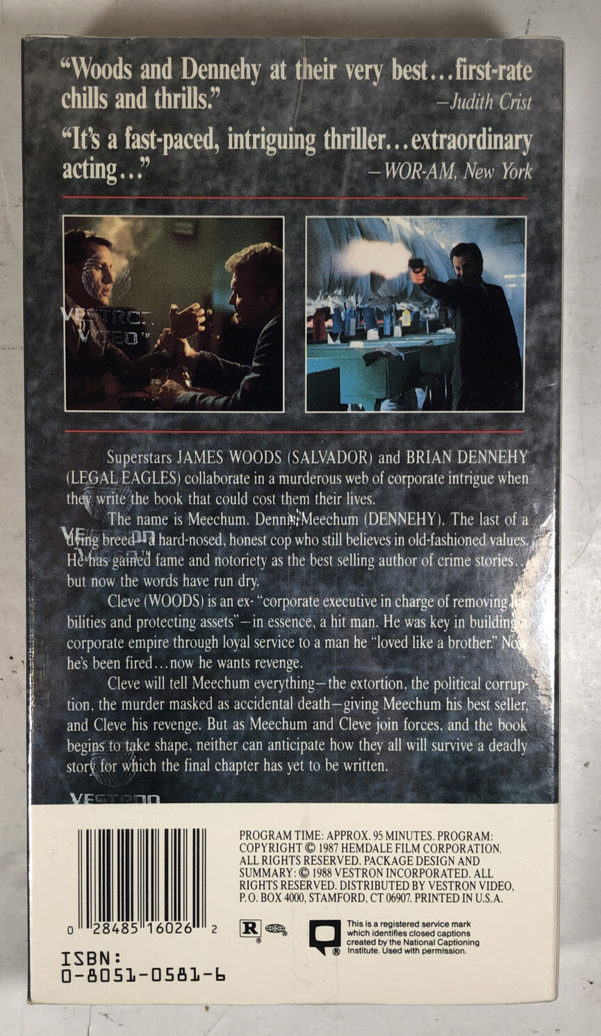 New Sealed Best Seller (VHS, 1988) Vestron Video Watermark James Woods