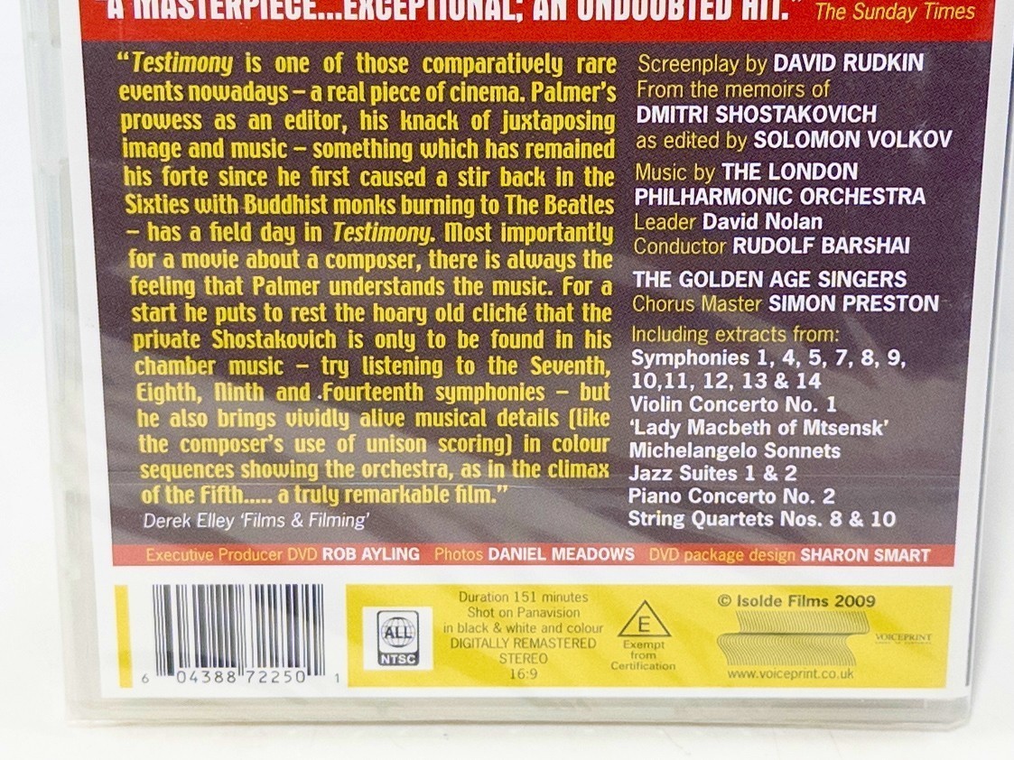 Tony Palmer’s Film Of Testimony DVD, Ben Kingsley As Shostakovich, Sealed, New