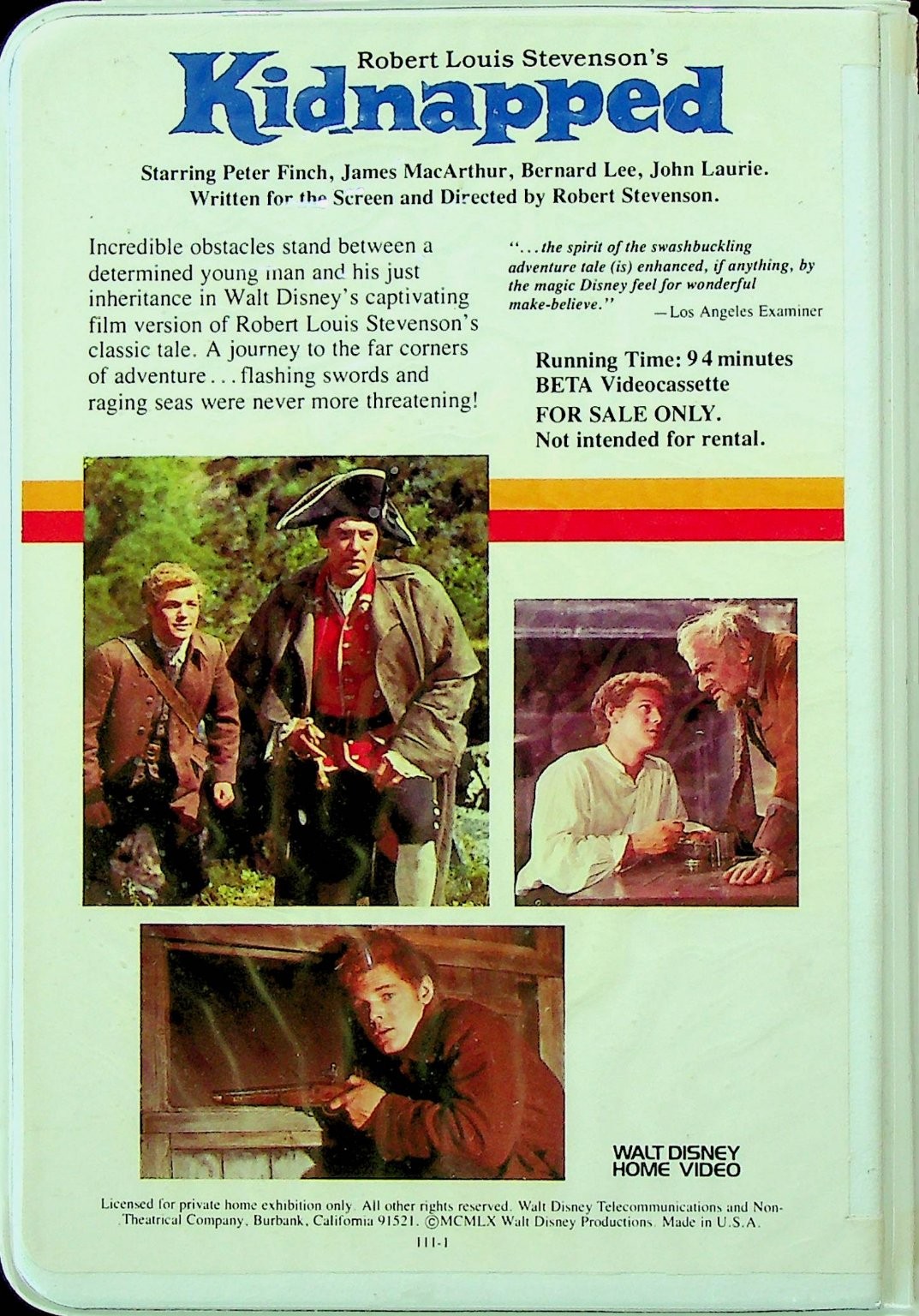 Walt Disney Home Video Kidnapped BETA Videocassette 94 Min NTSC 111BS