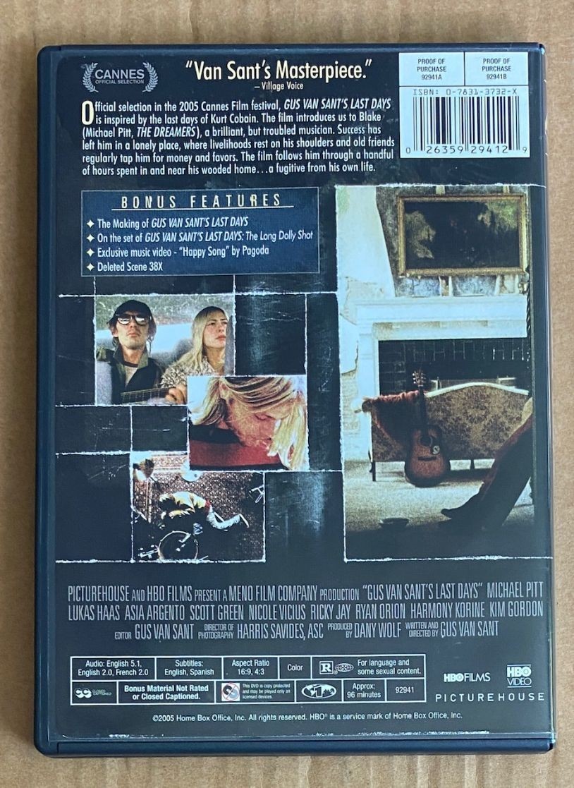 Gus Van Sant’s Last Days (DVD, 2005) Kurt Cobain Inspired Tested Excellent Disc