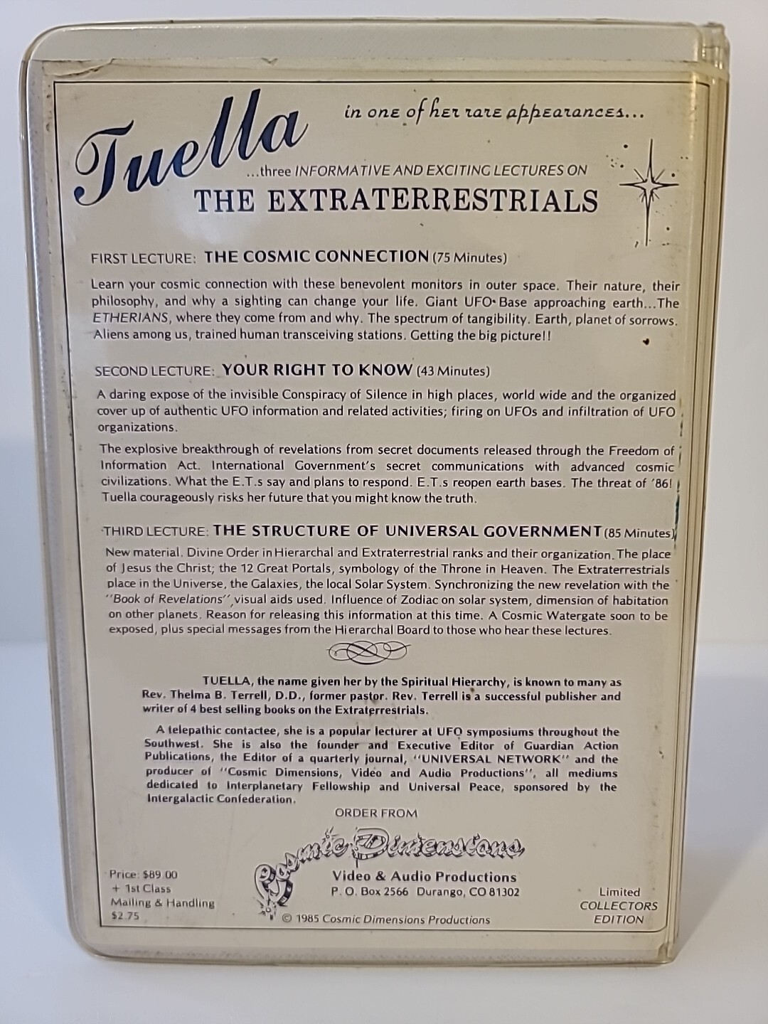 “THE COSMIC CONNECTION” TUELLA U.F.O. SEMINAR (QTY. 2 VHS 3HRS 40MIN 1985) RARE