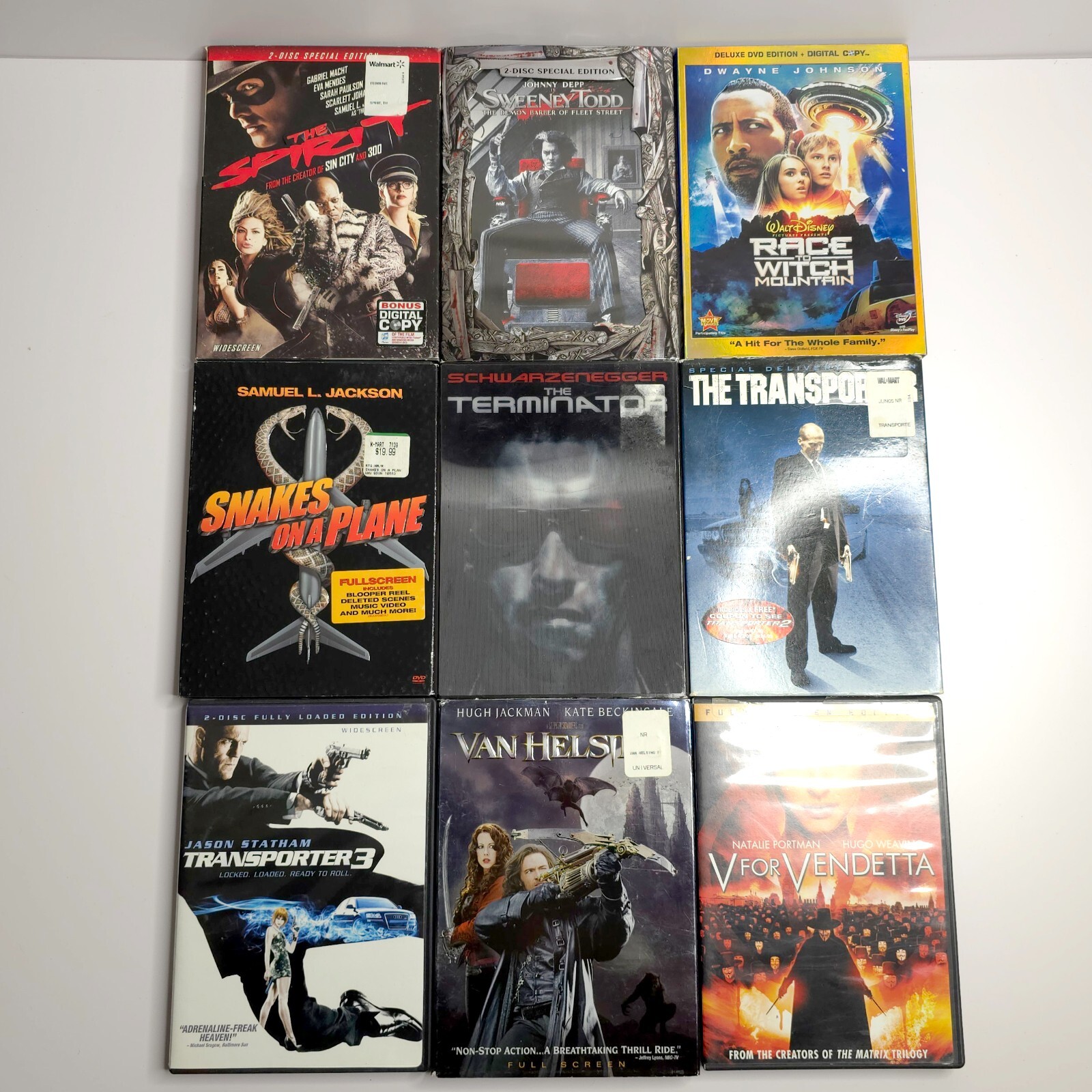 Lot of 9 Mixed Genre DVDs Movies The Spirit, Snakes on a Plane, Van Helsing etc