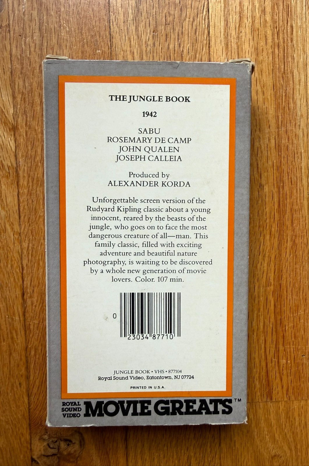 Vintage THE JUNGLE BOOK VHS – Kipling Korda SABU Royal Sound 1942 – Movie Greats