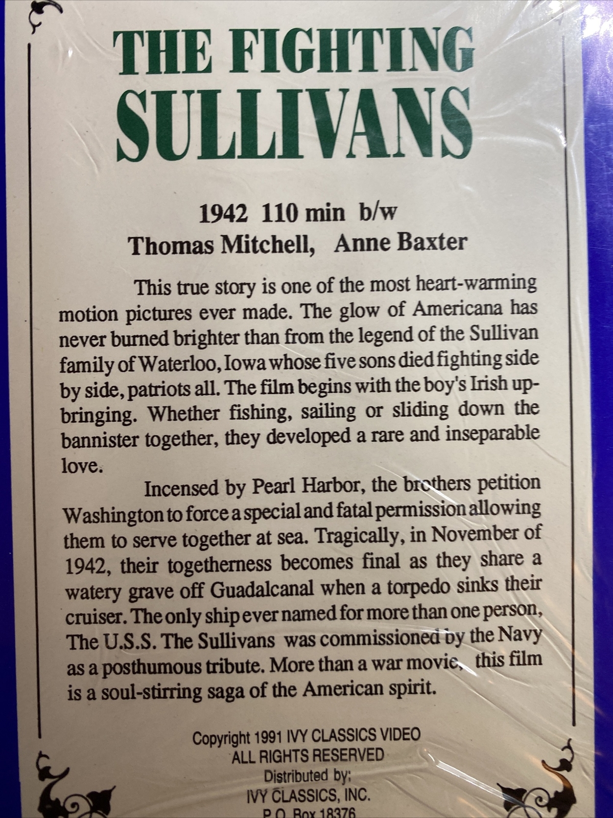 The Fighting Sullivans VHS Tape Based off Unforgettable & true story! LIKE NEW