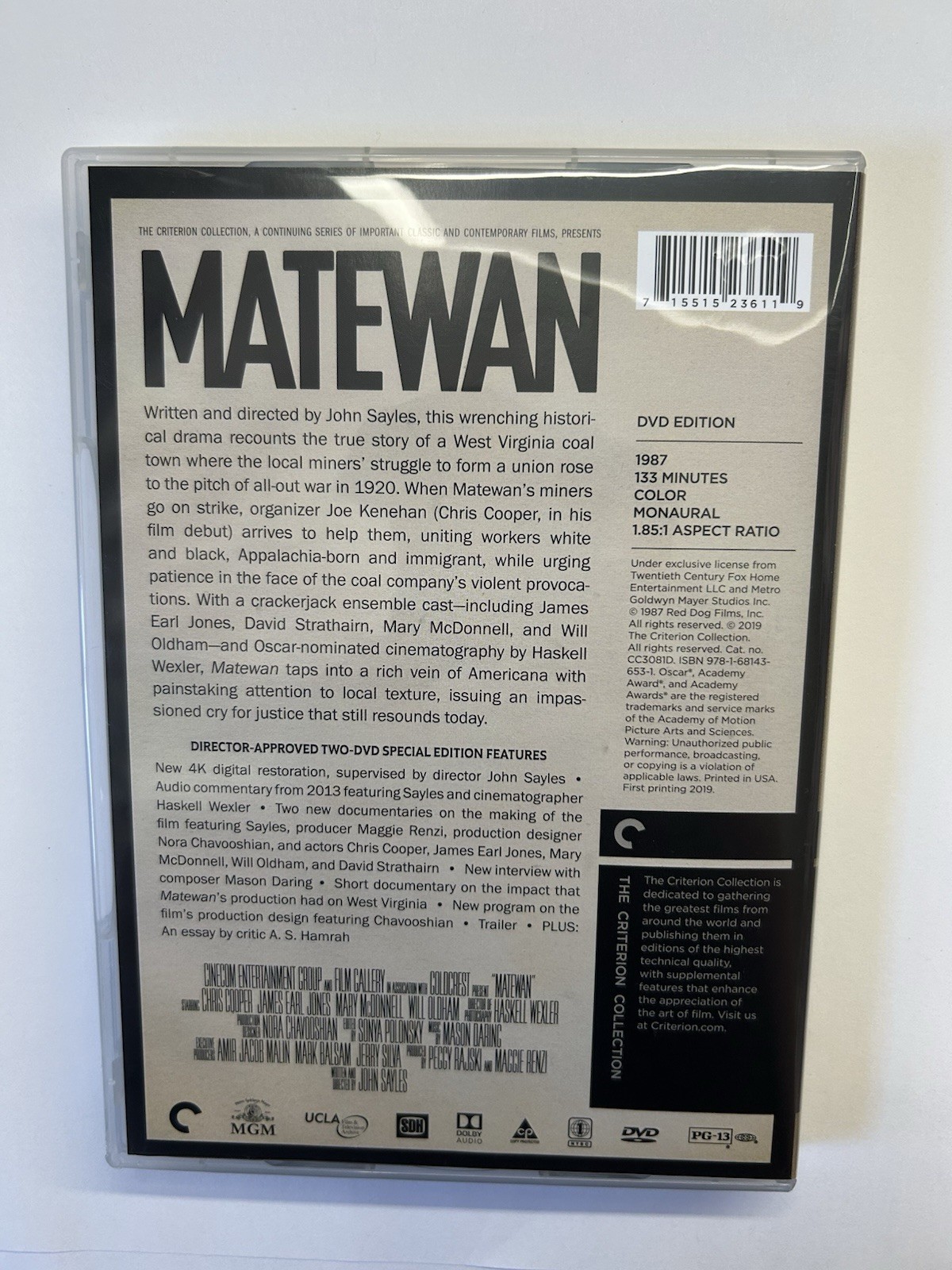Matewan (DVD, 2019) Criterion Collection #999 2 Disc John Sayles 1987