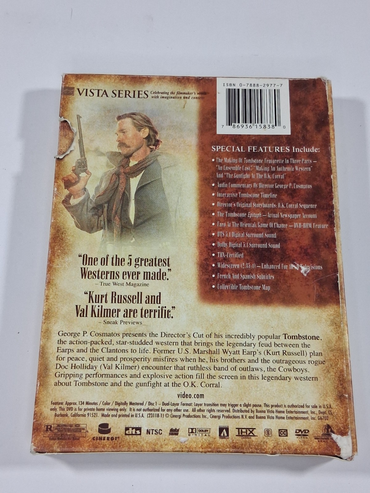 * Tombstone Director’s Cut DVD Kurt Russell Val Kilmer Vista Series Western