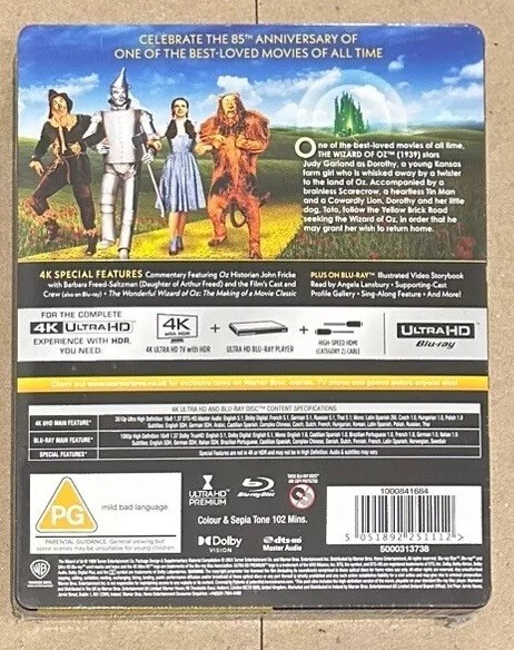 The Wizard of Oz (1939) 85th Anniversary Edition 4K UHD Blu-Ray Steelbook NEW