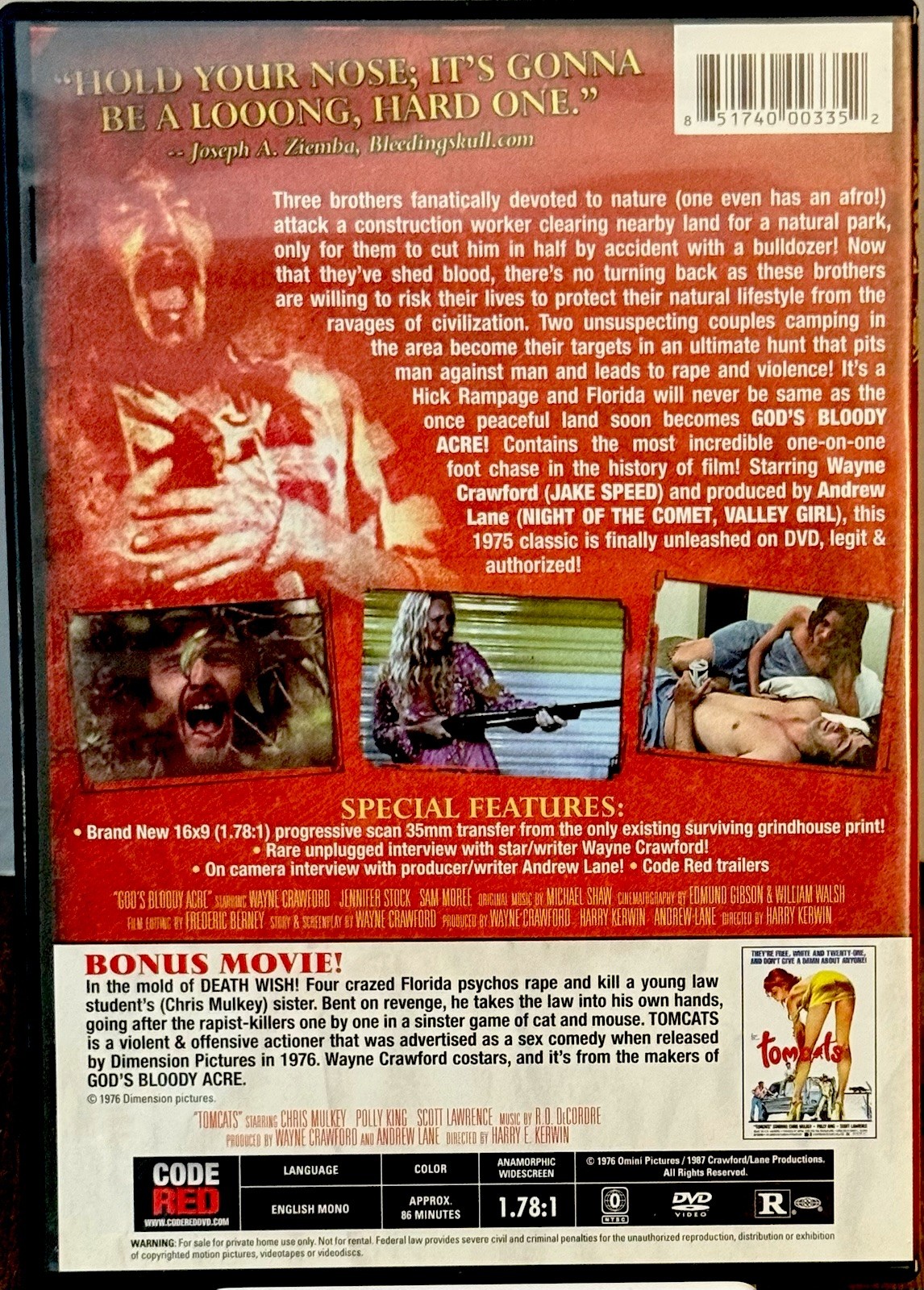 Gods Bloody Acre / Tomcats (DVD, 1976) Code Red Action Horror