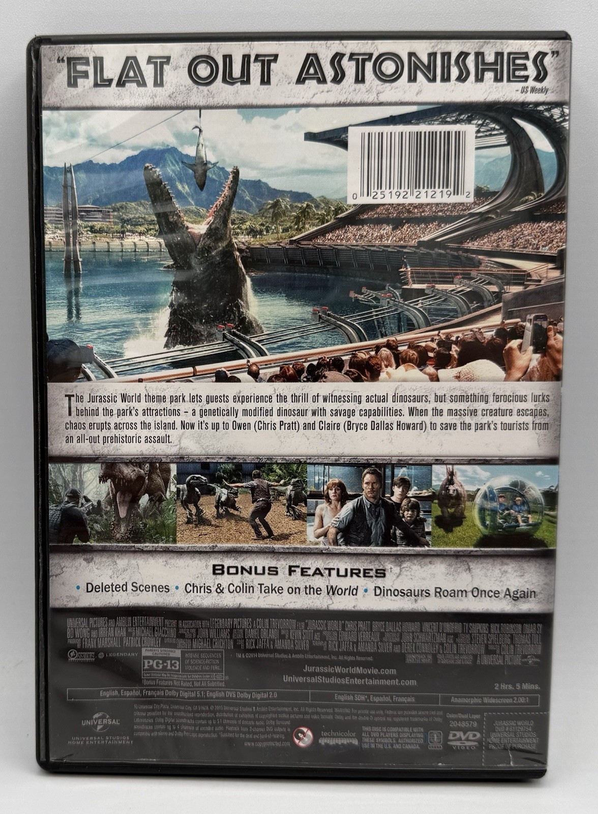 Jurassic World DVD Widescreen Chris Pratt Bryce Dallas Nick Robinson 2014