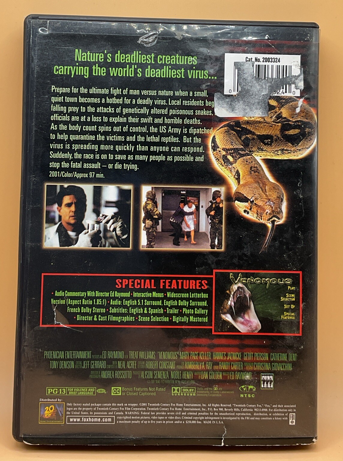 Venomous DVD 2002 Treat Williams **Buy 2 Get 1 Free**