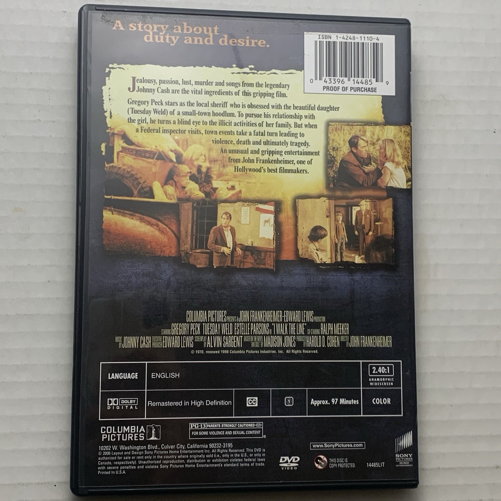 I Walk The Line Gregory Peck Tuesday Weld Movie (DVD, 2006, PG 13)