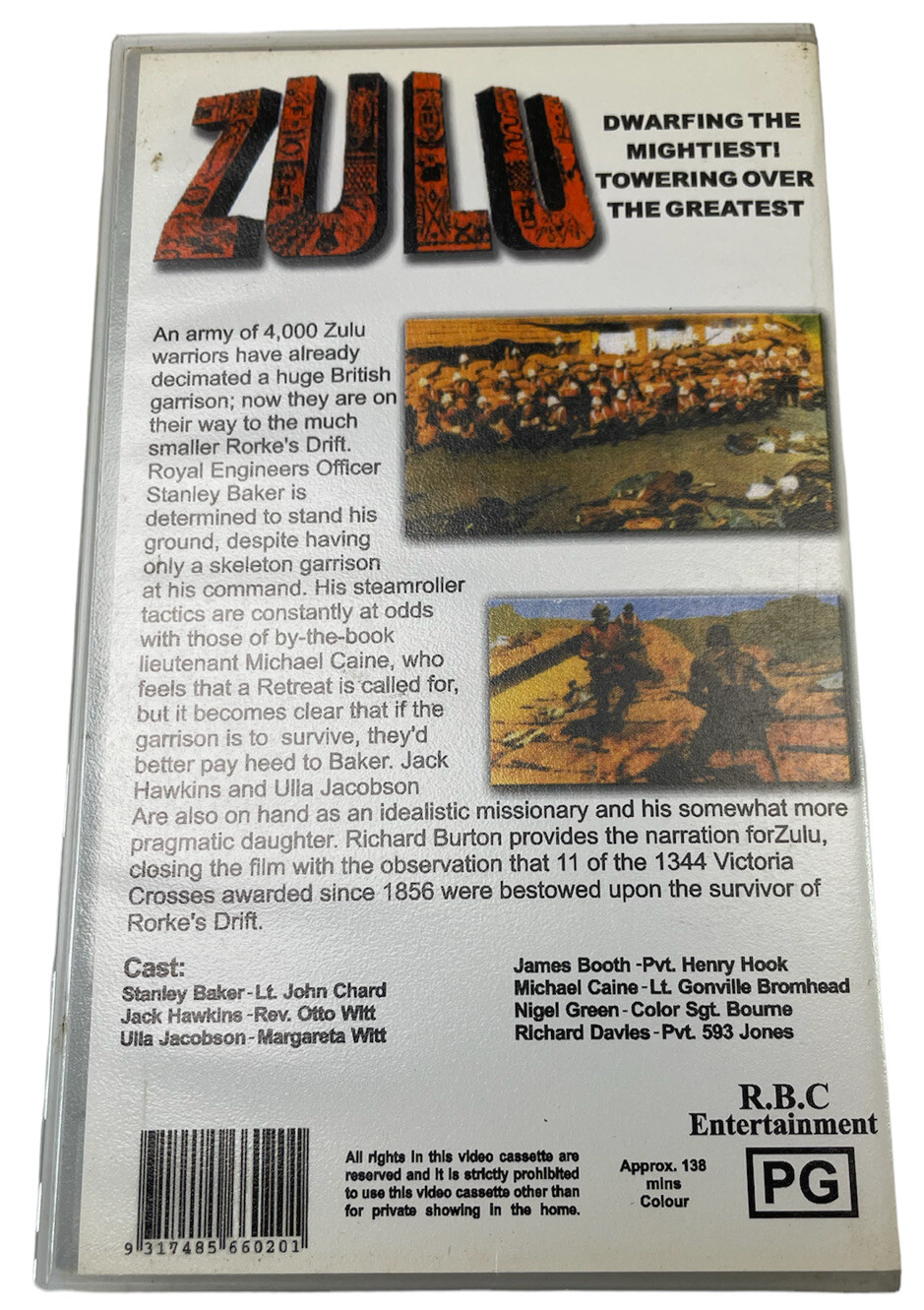 ZULU Michael Caine VHS Video Cassette Tape PAL Clear Small Box PG 1964