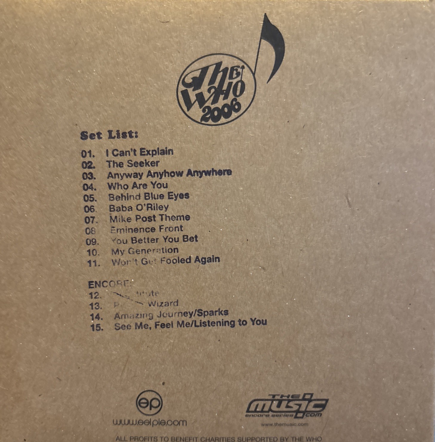 The Who Baltimore 9/23/06 Encore DVD Wallet Style Cardboard Case – w/Poster