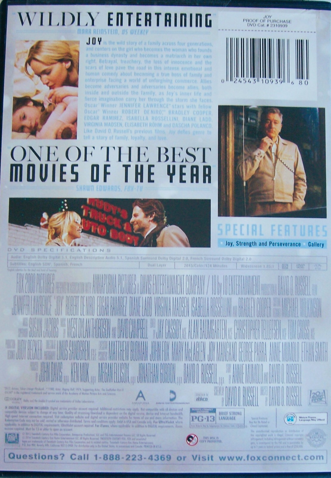 Joy By David O Russell (DVD, 2015) Jennifer Lawrence, Robert De Niro