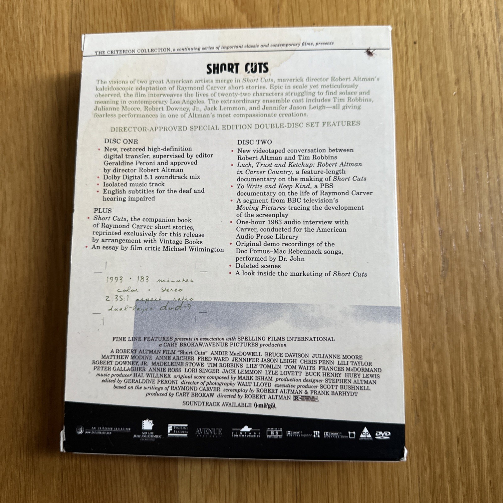Short Cuts (DVD, 2004, 2-Disc Set) Criterion With Book Robert Altman