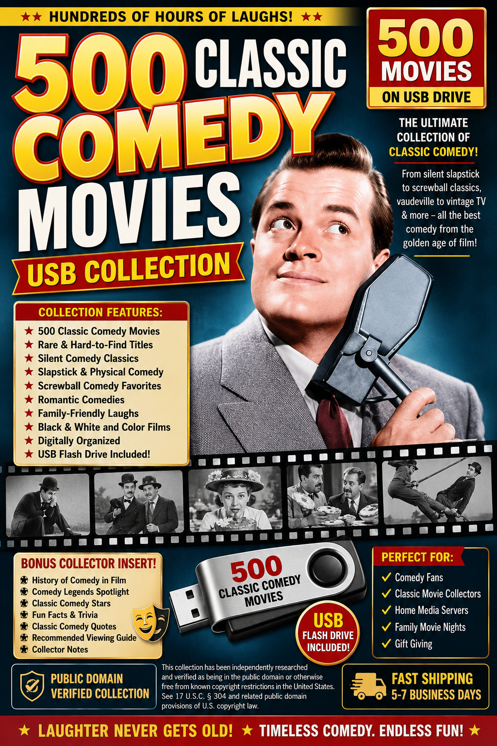 500 Classic Comedy Movies on USB Drive | Rare Comedy Film Public Domain |