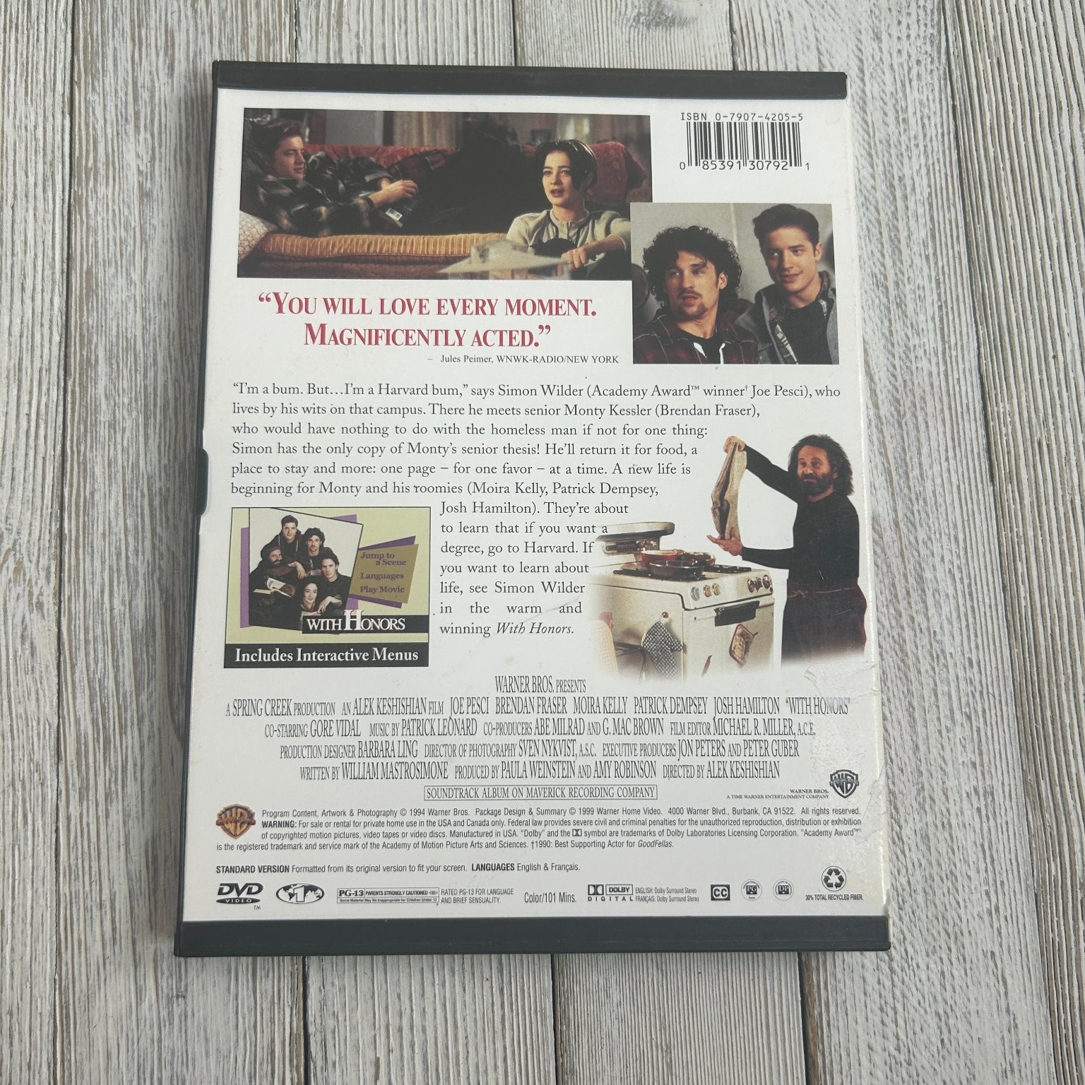 With Honors DVD 1994 Joe Pesci Brendan Fraser Patrick Dempsey College Drama