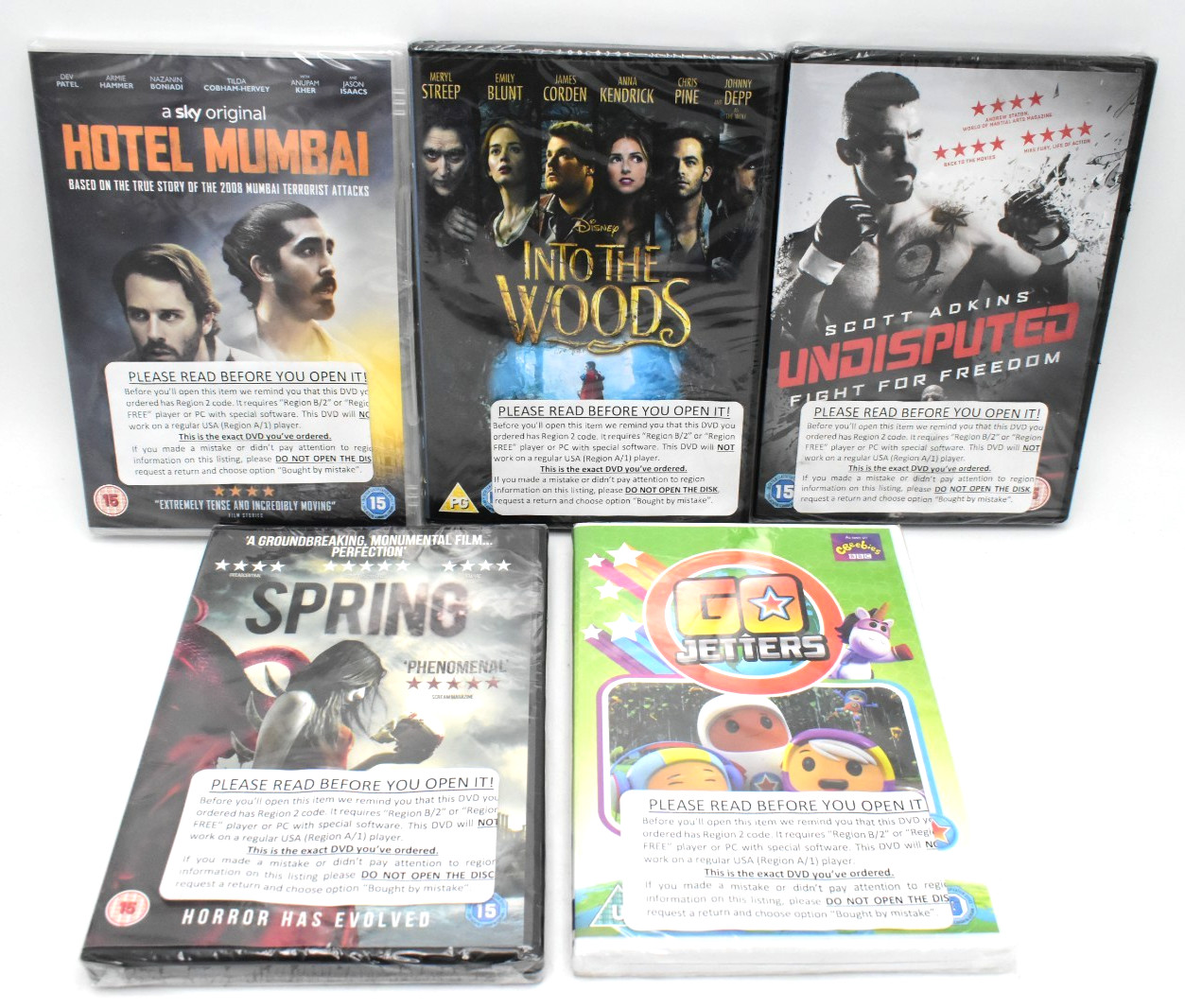 Lot of 5 Different Region 2 PAL DVD’s – Factory Sealed