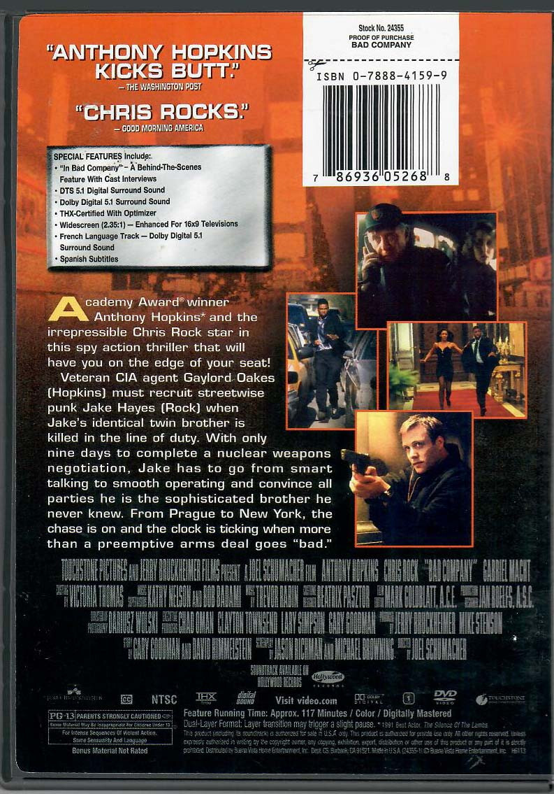 Bad Company [DVD] Widescreen – 2002, Touchstone Pictures – VERY GOOD