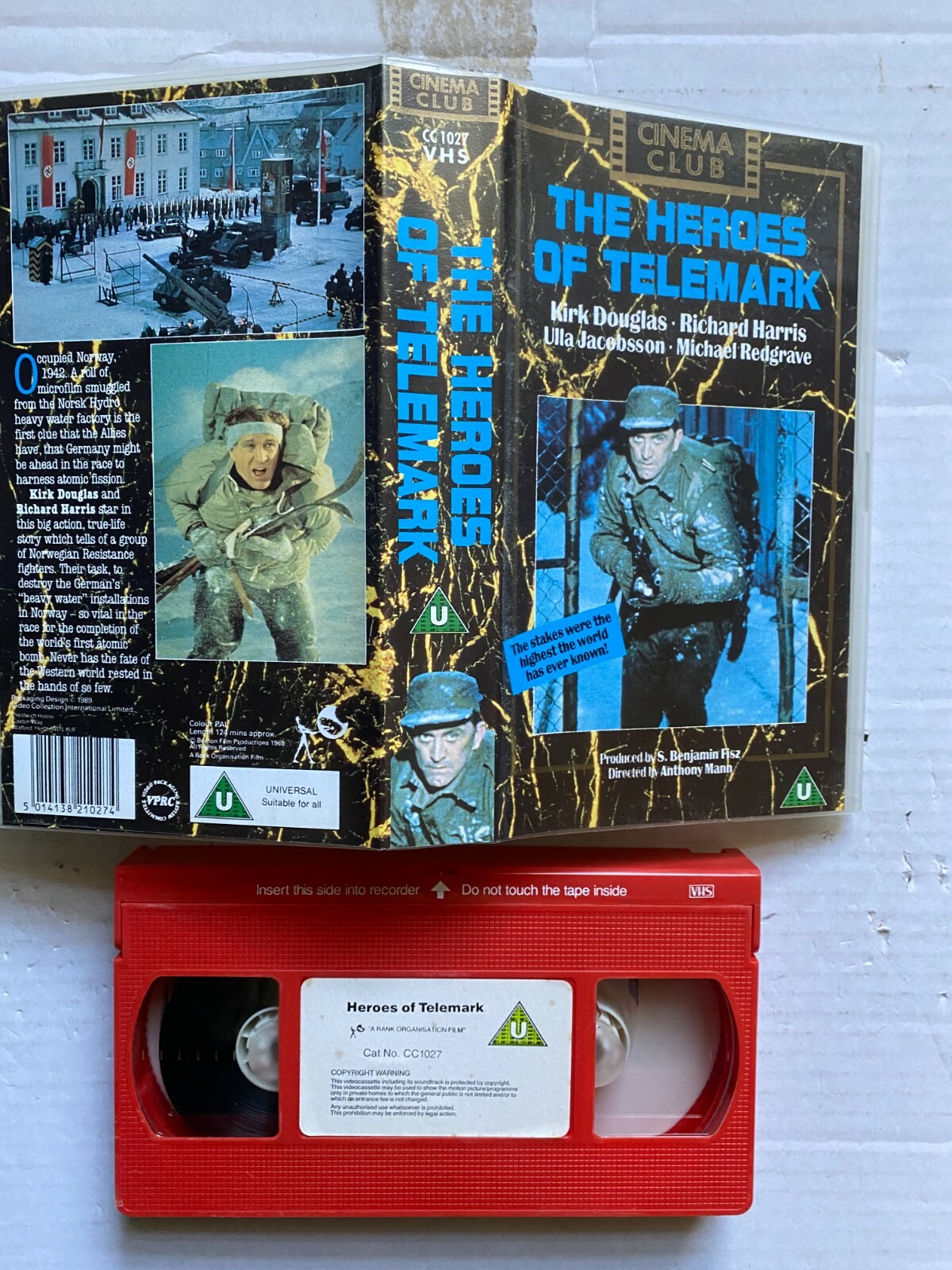 The Heroes of Telemark Kirk Douglas VHS Video Cinema Club release pre owned