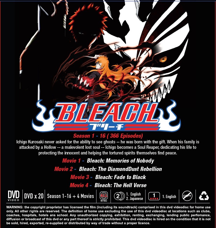 BLEACH – DVD (1-366 EPS + 4 MOVIES + THOUSAND-YEAR BLOOD WAR PART 1+2) ENG DUB