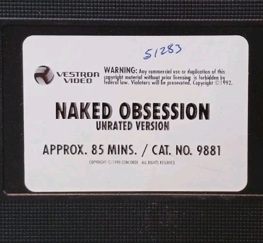 Naked Obsession VHS 1990 Rare Vestron William Katt Maria Ford Thriller Tested NR