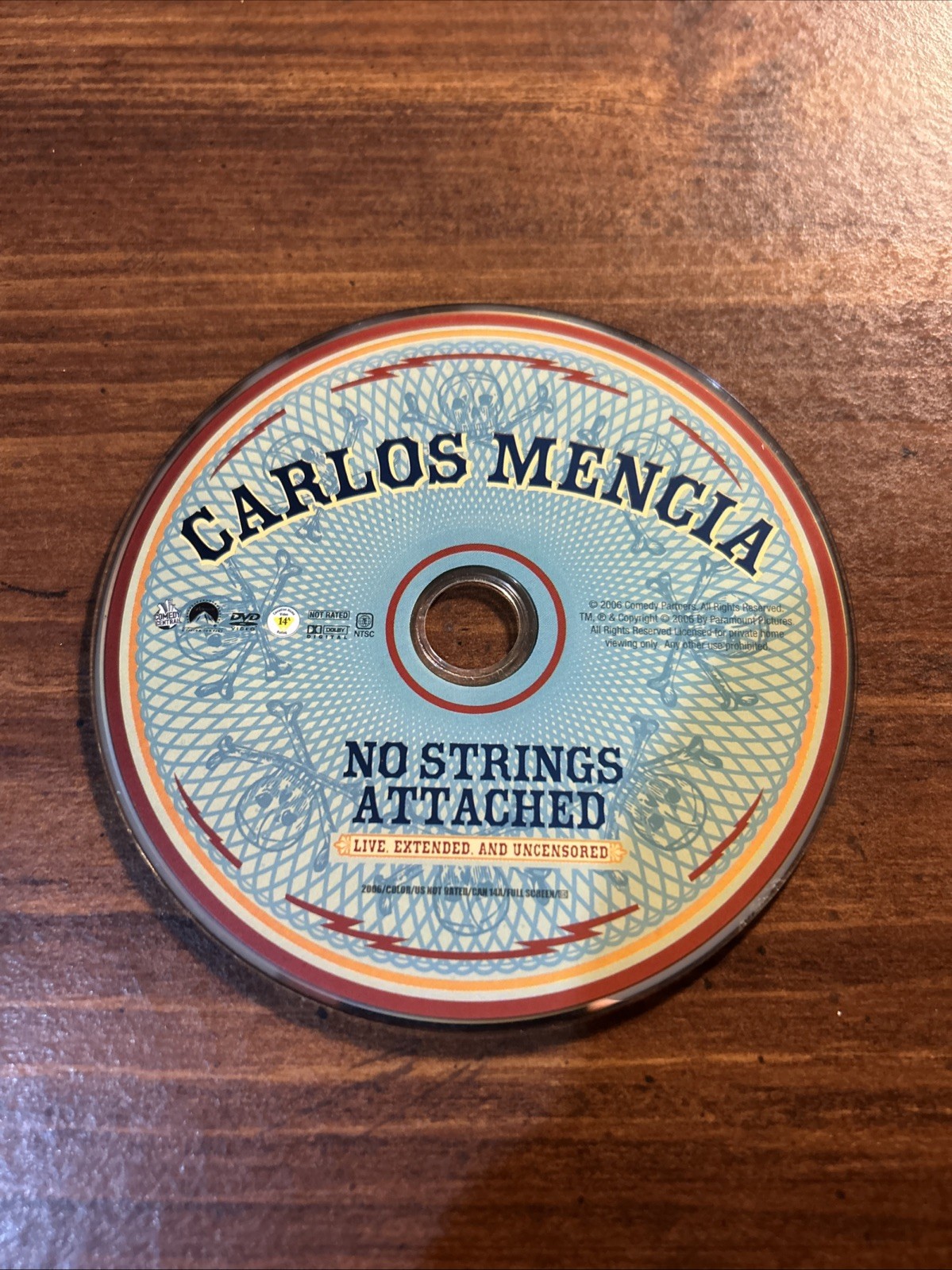 Carlos Mencia No Strings Attached (DVD, Live, Extended and Uncensored) Disc Only