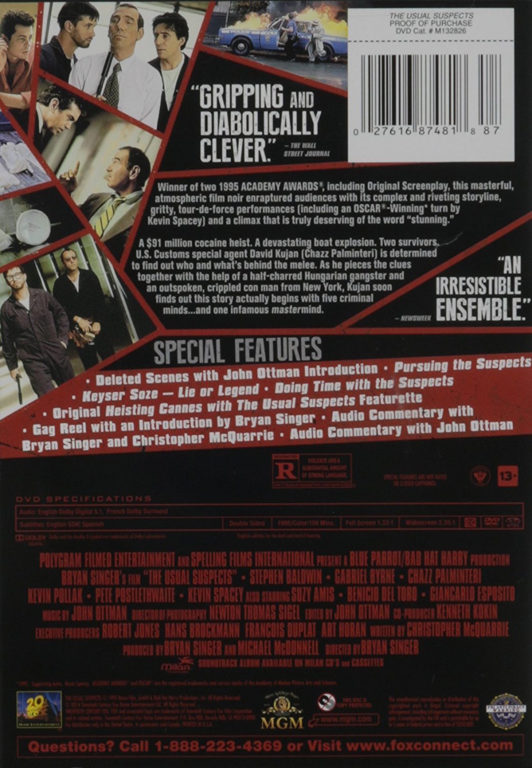 The Usual Suspects DVD 1995 Benicio Del Toro Kevin Spacey Chazz Palminteri MOVIE
