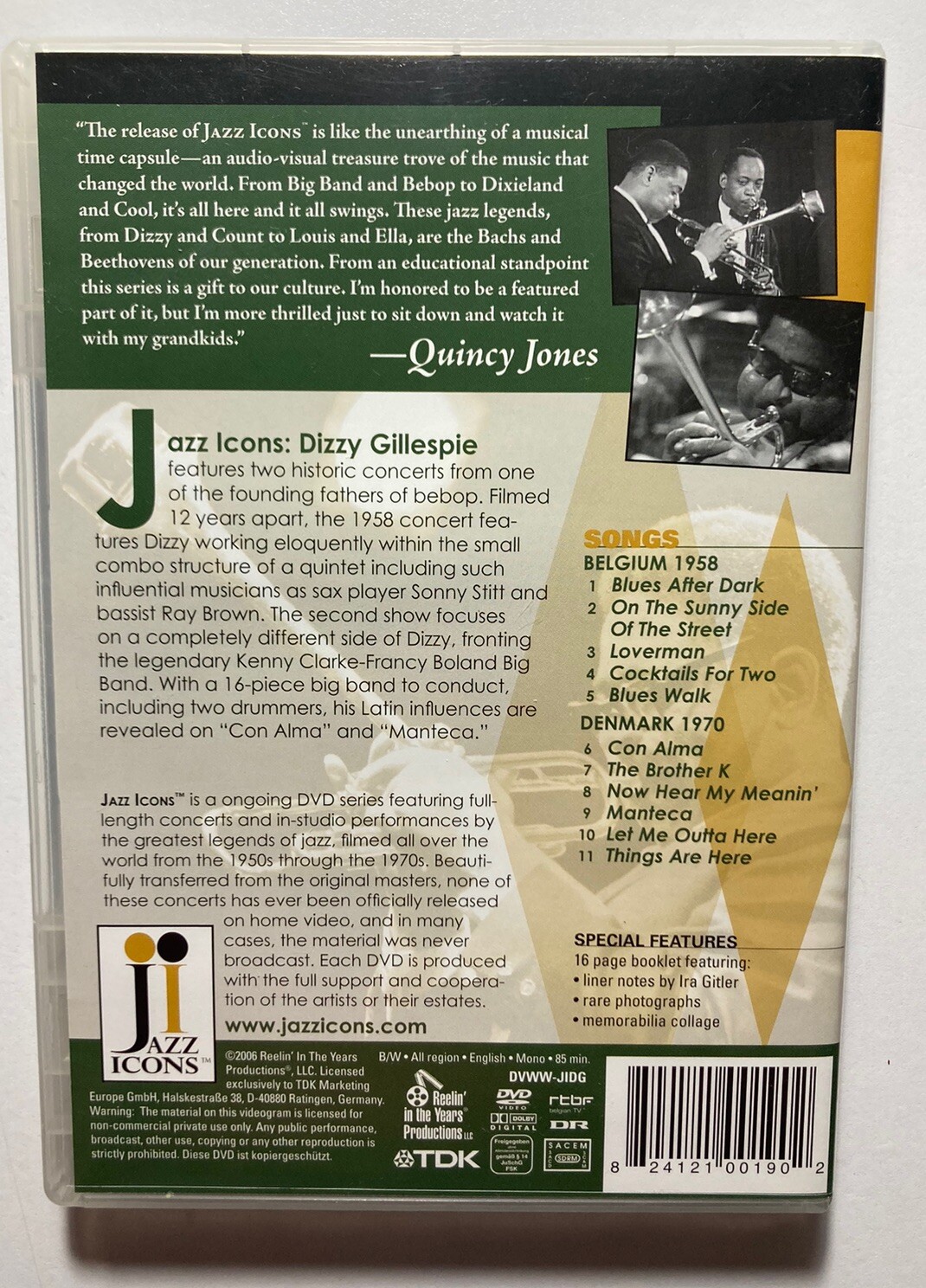 DIZZY GILLESPIE Jazz Icons: “Dizzy Gillespie Live in ’58 and ’70” B/W ~ 85 min.