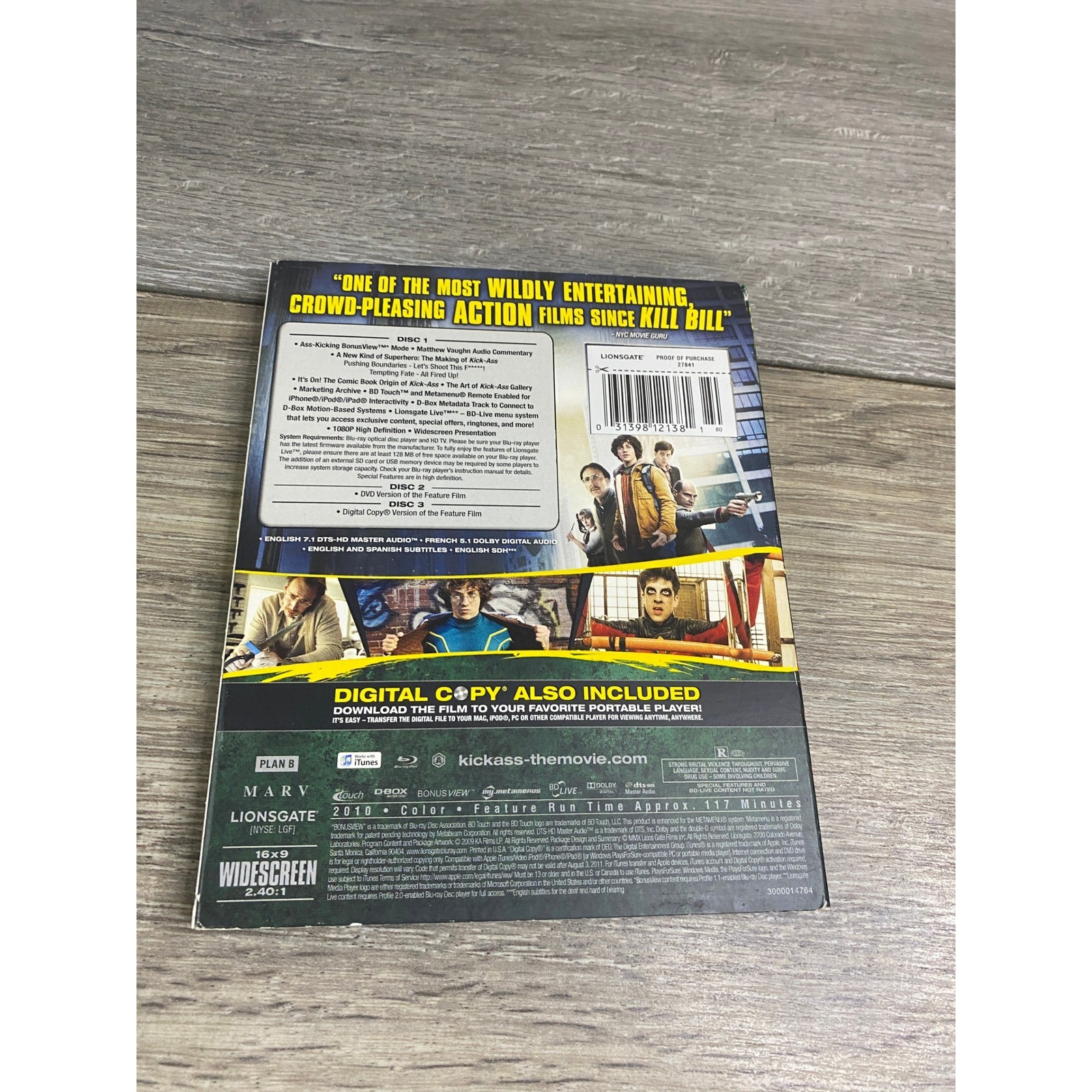 Kick-Ass Blu-ray DVD Digital Copy Combo Pack Lionsgate Matthew Vaughn 2010 Slip