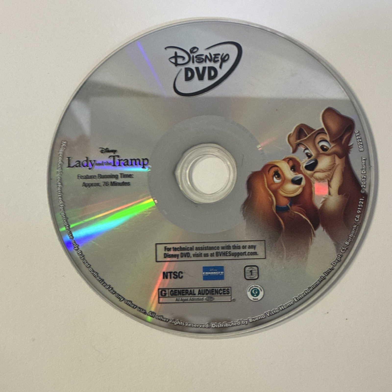 Disney Lady and the Tramp DVD 76 min. NTSC Feature Film G Rated