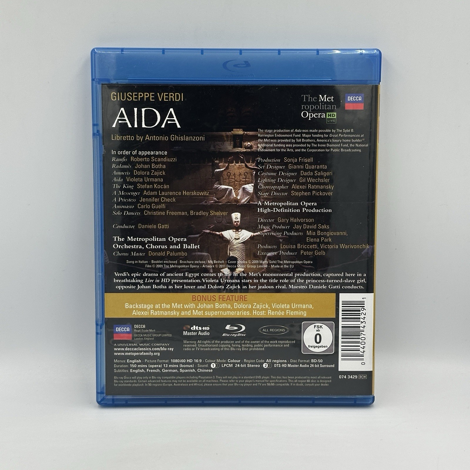 Verdi: AIDA BLURAY / 2011 Decca Dir: Daniele Gatti FREE SHIPPING IN THE USA