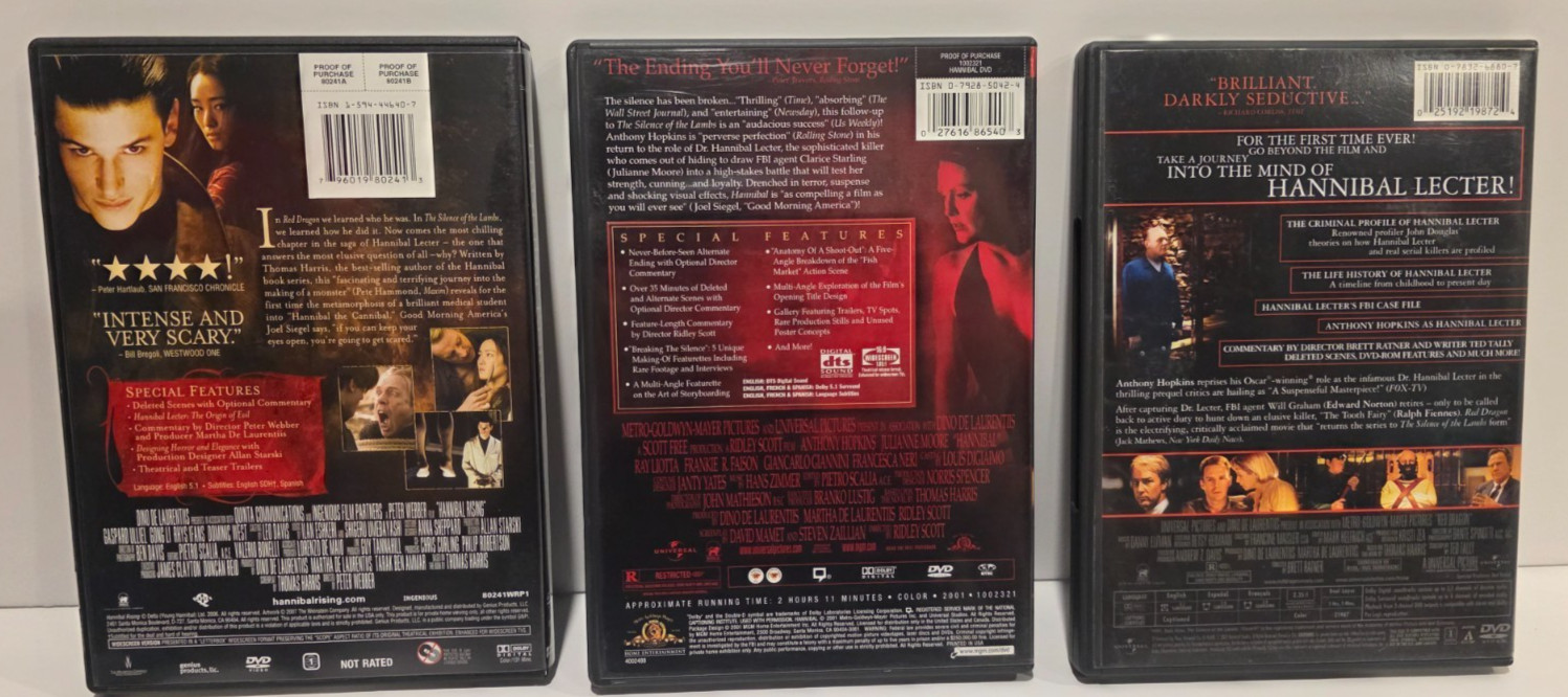 Hannibal, Red Dragon, Hannibal Rising DVD LOT – Hannibal DVD 2 disc