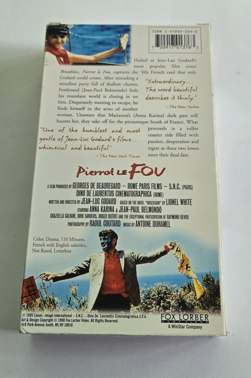 Pierrot Le Fou (VHS) Jean-Luc Goddard 1965 Anna Karina Jean-Paul Belmondo French