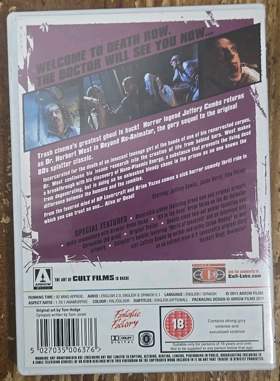 BEYOND RE-ANIMATOR Brian Yuzna Jeffrey Combs ARROW VIDEO IMPORT PAL DVD VERYGOOD