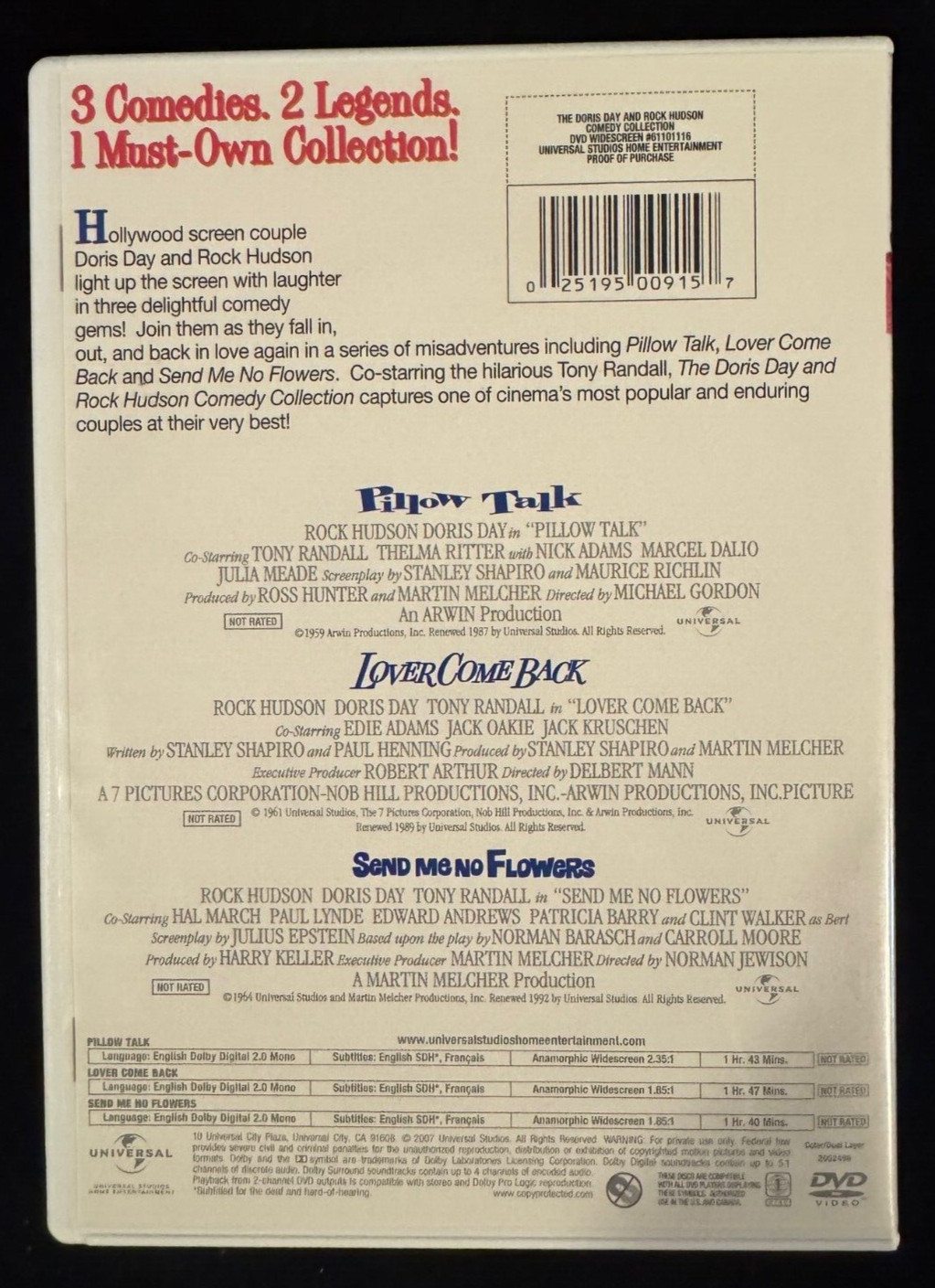 Doris Day & Rock Hudson DVD Set – Pillow Talk/Lover Come Back/Send Me No Flowers
