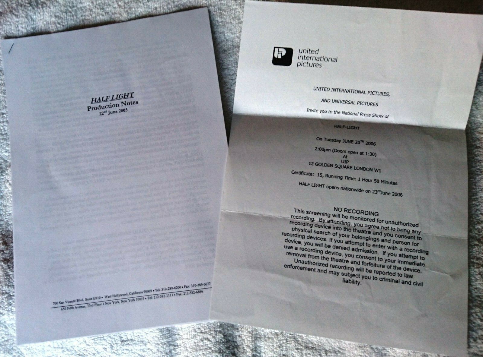 Half Light Premier Press Pack Media Kit Production Notes