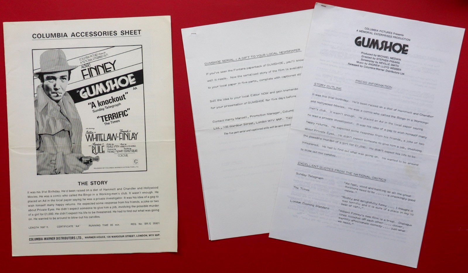 Gumshoe ORIGINAL Press Book + Production Notes Albert Finney Stephen Frears 1971