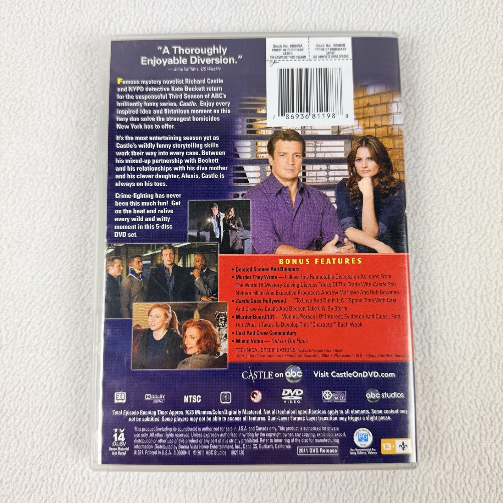Castle Complete Third Season DVD 2010 Nathan Fillion TV Series