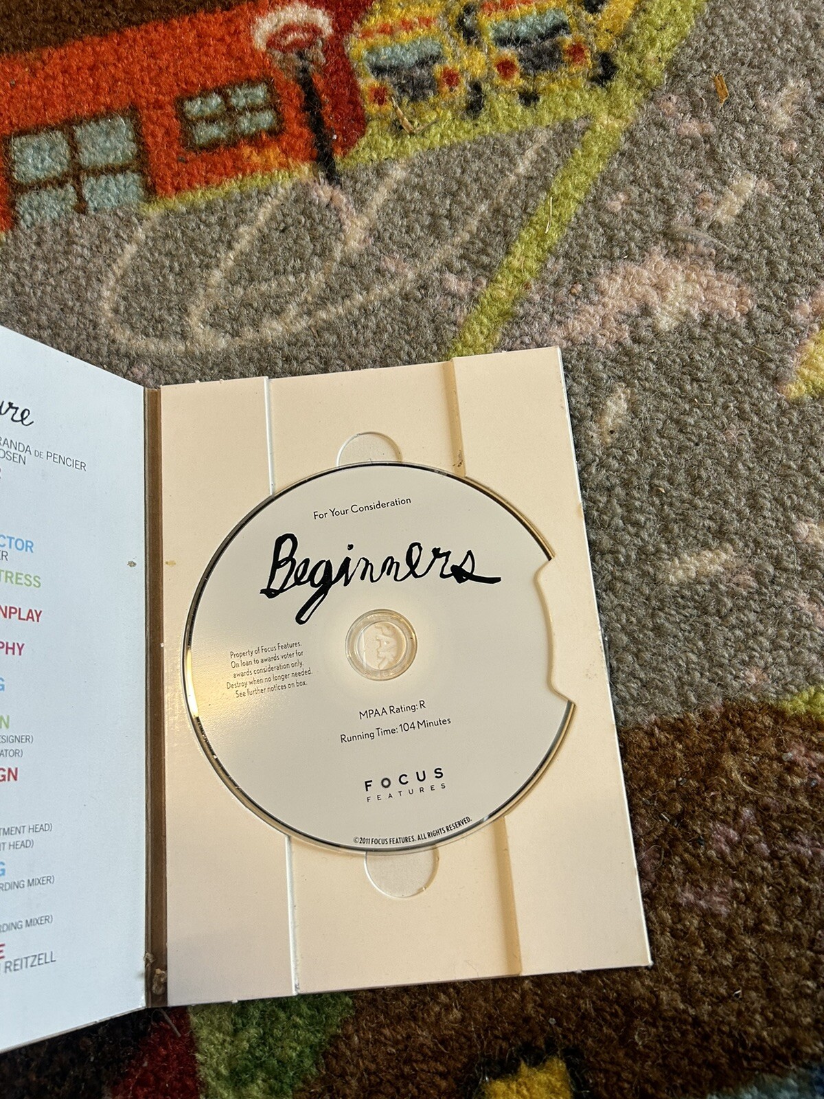 BEGINNERS: For Your Consideration DVD MOVIE FYC 2011 Academy Award Screener